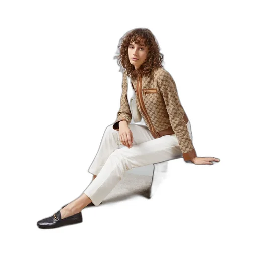 GG canvas jacket with leather trim