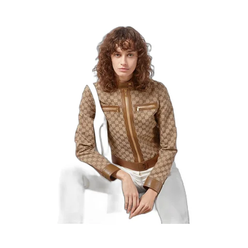 GG canvas jacket with leather trim