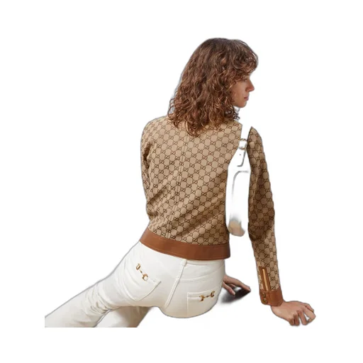GG canvas jacket with leather trim