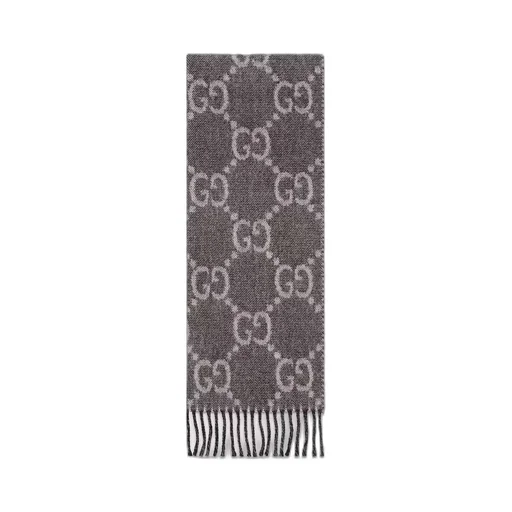 GG jacquard pattern knit scarf with tassels