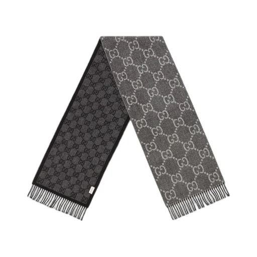 GG jacquard pattern knit scarf with tassels