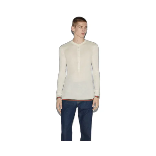 Rib silk long sleeved top