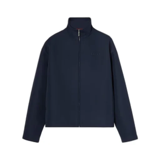 Wool acetate zip jacket with embroidery