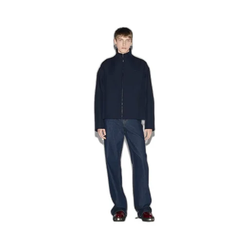 Wool acetate zip jacket with embroidery
