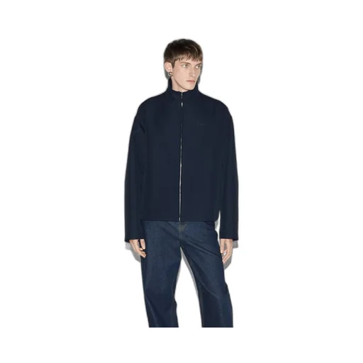 Wool acetate zip jacket with embroidery