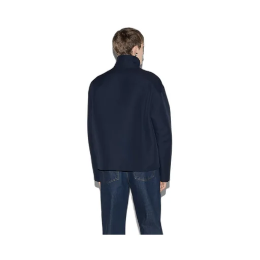 Wool acetate zip jacket with embroidery