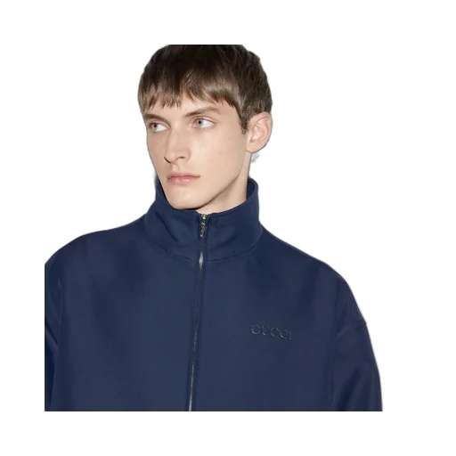 Wool acetate zip jacket with embroidery