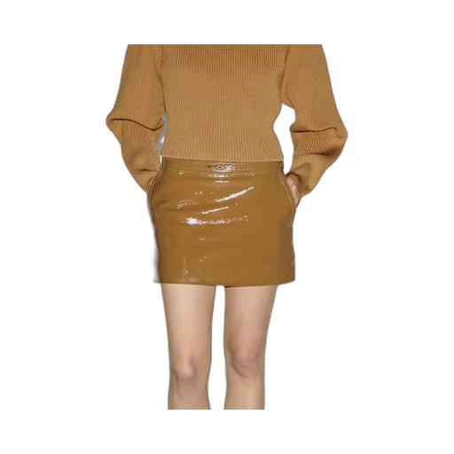 Shiny leather mini skirt