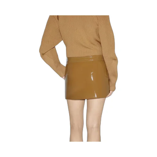 Shiny leather mini skirt