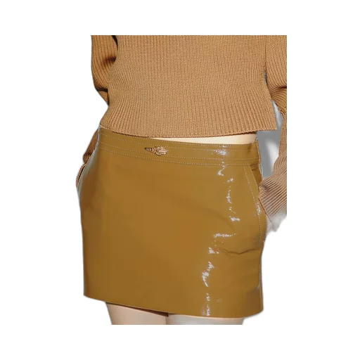 Shiny leather mini skirt