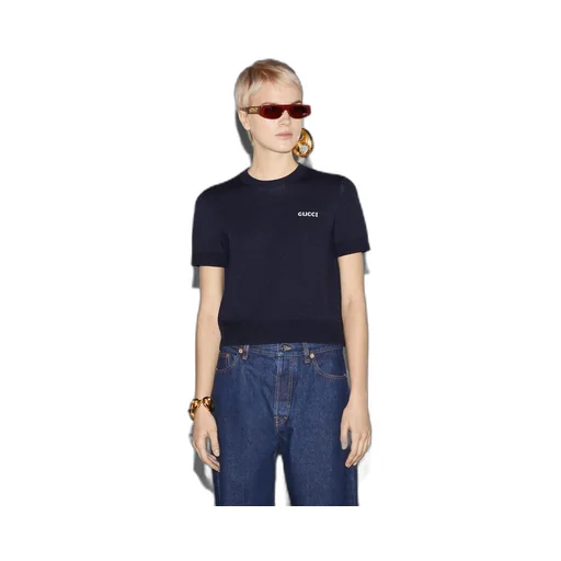 Wool top with Gucci intarsia