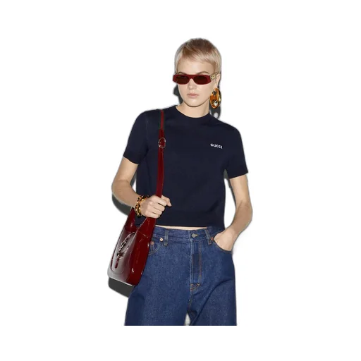 Wool top with Gucci intarsia