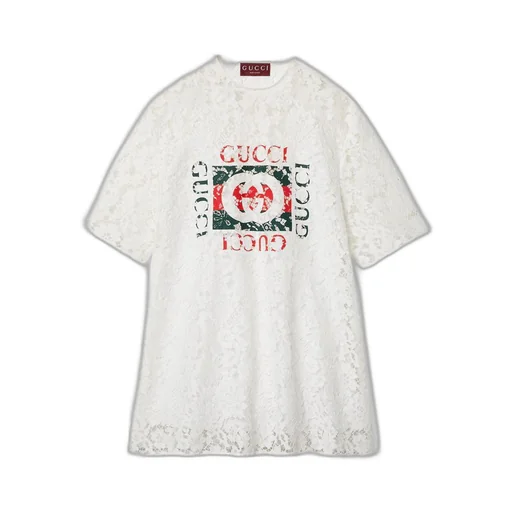 Gucci floral cotton lace top with print