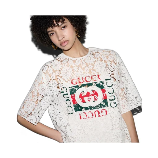 Gucci floral cotton lace top with print