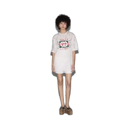 Gucci floral cotton lace top with print