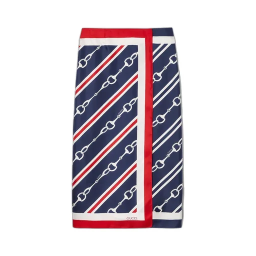 Horsebit print silk twill skirt
