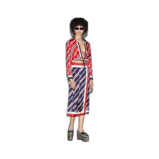 Horsebit print silk twill skirt