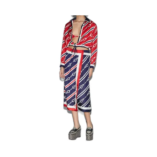 Horsebit print silk twill skirt