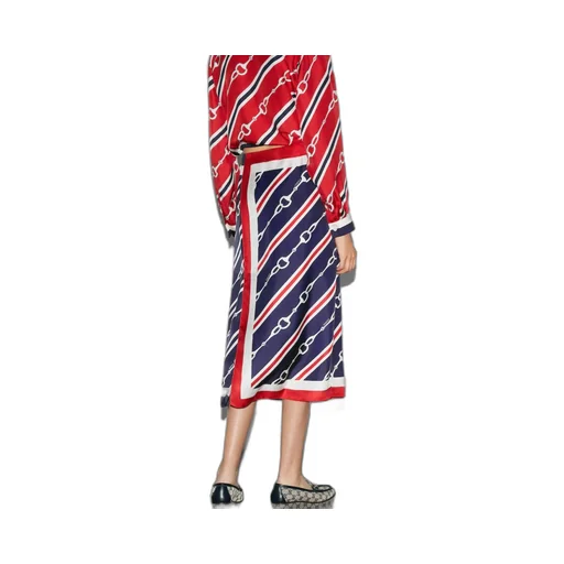 Horsebit print silk twill skirt