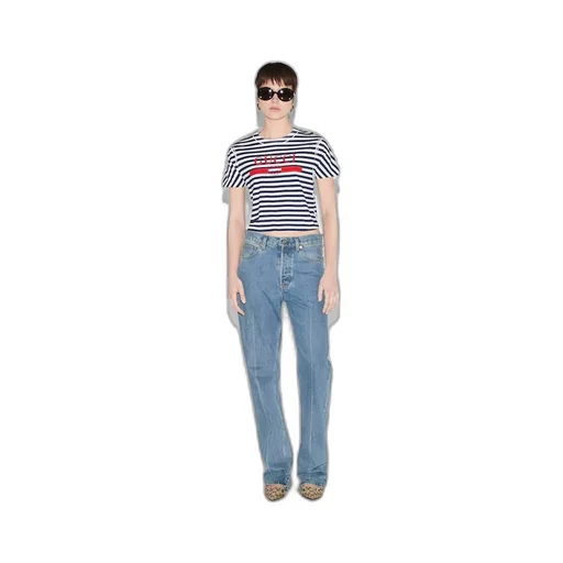 Straight leg denim pant with label