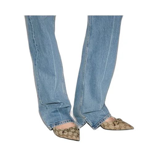 Straight leg denim pant with label