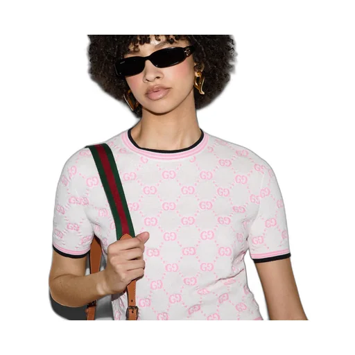 Cotton crewneck top with GG intarsia