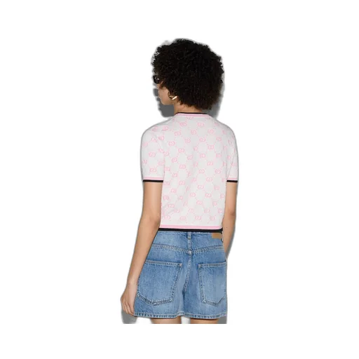 Cotton crewneck top with GG intarsia
