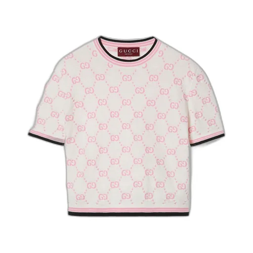 Cotton crewneck top with GG intarsia