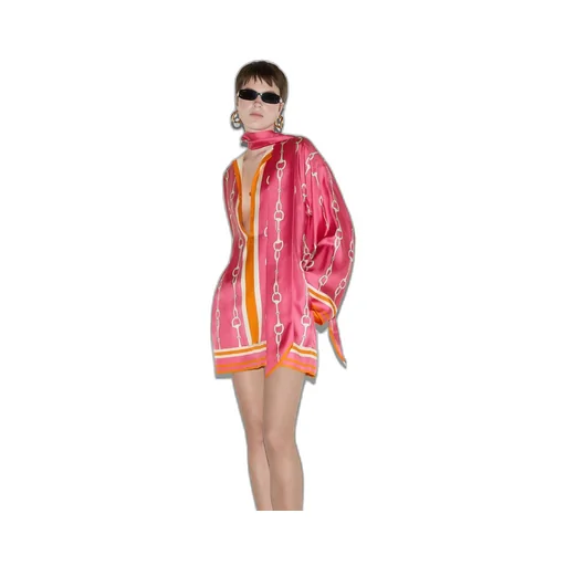 Horsebit print silk dress