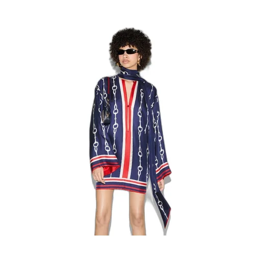 Horsebit print silk dress