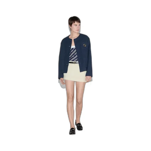 Cotton tweed jacket with brooch