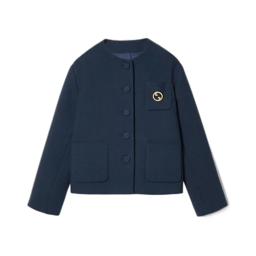 Cotton tweed jacket with brooch