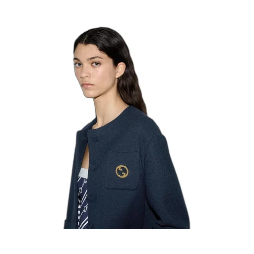 Cotton tweed jacket with brooch