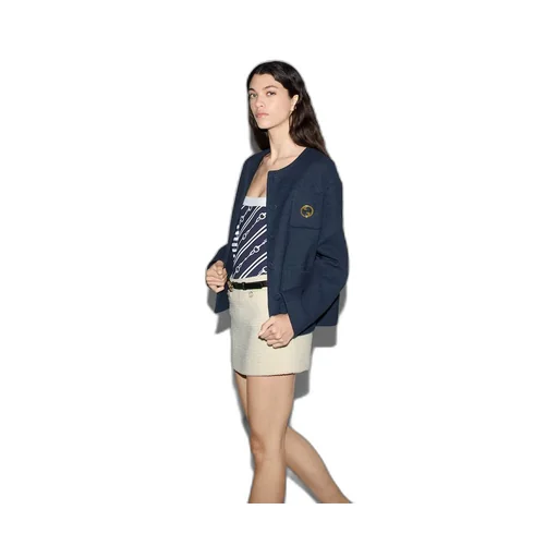 Cotton tweed jacket with brooch