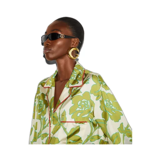 Floral print silk twill shirt