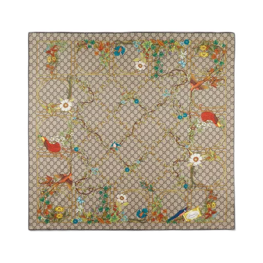 Animal and floral print silk carré