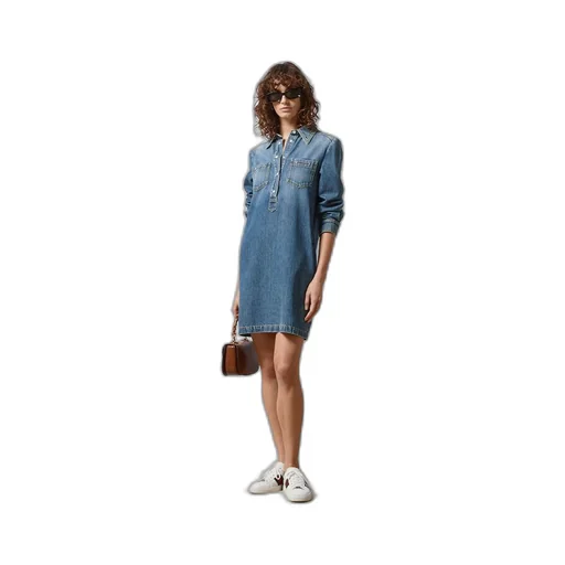 Organic denim dress with Horsebit