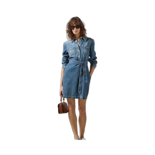 Organic denim dress with Horsebit