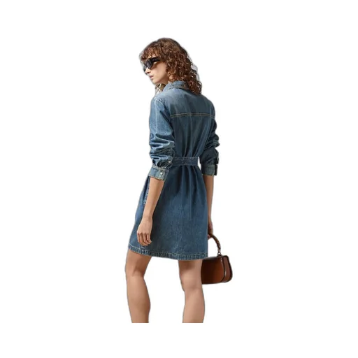 Organic denim dress with Horsebit