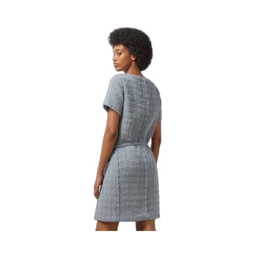 Wool tweed dress with brooch