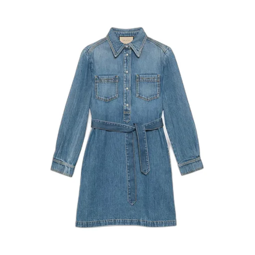 Organic denim dress with Horsebit