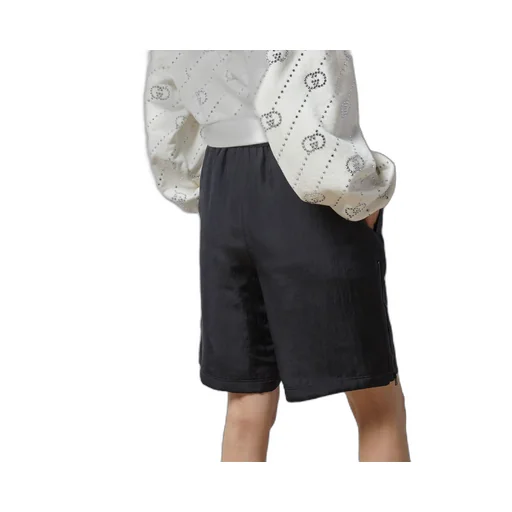 Black silk pongé shorts