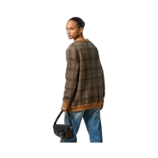 Reversible checked wool cardigan