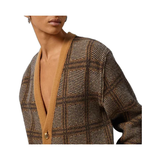 Reversible checked wool cardigan