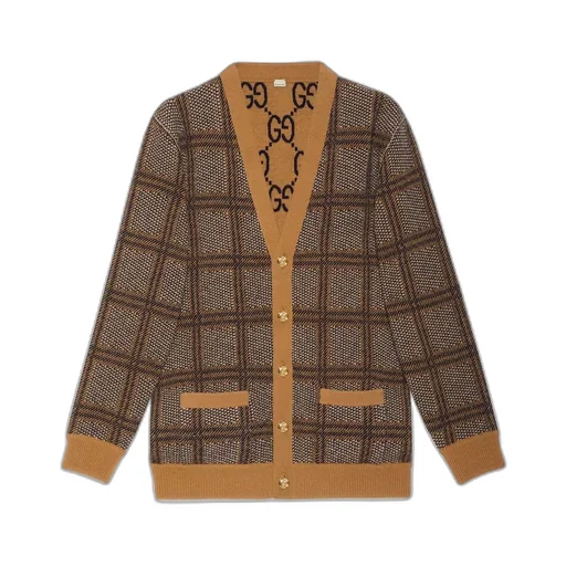 Reversible checked wool cardigan