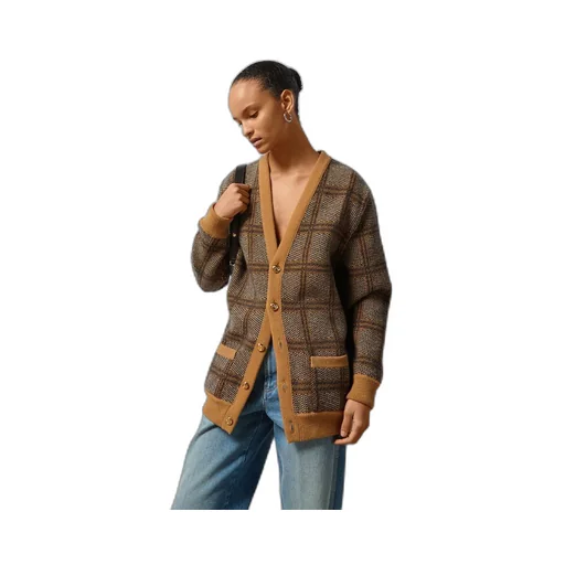 Reversible checked wool cardigan