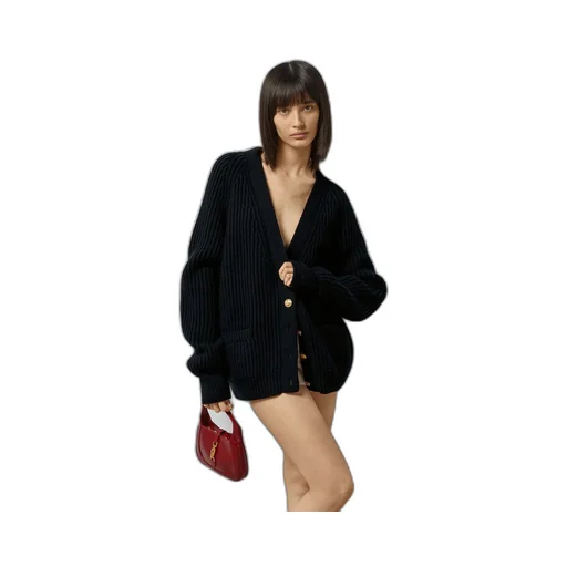 Rib stitch wool cardigan
