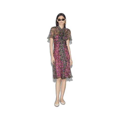 Floral print silk evening dress