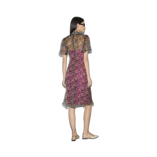 Floral print silk evening dress