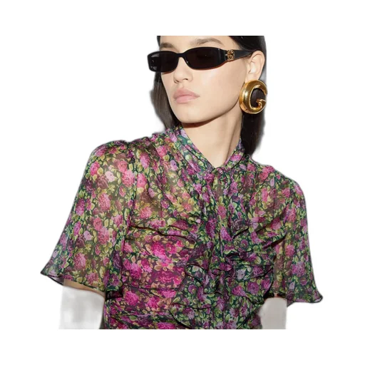 Floral print silk evening dress